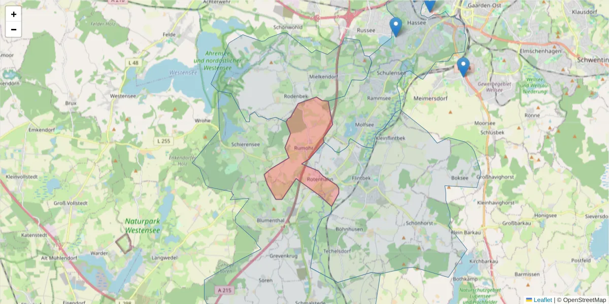 Karte des Postleitzahlen Bereichs  und der umliegenden Postleitzahlen in Deutschland