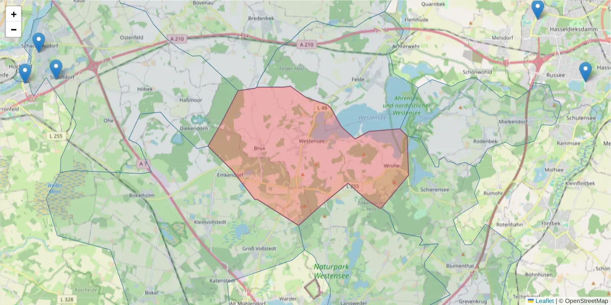 Karte des Postleitzahlen Bereichs  und der umliegenden Postleitzahlen in Deutschland