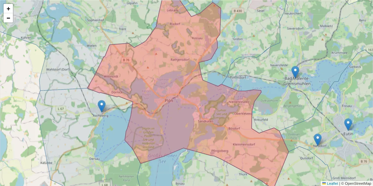 Karte des Postleitzahlen Bereichs  und der umliegenden Postleitzahlen in Deutschland
