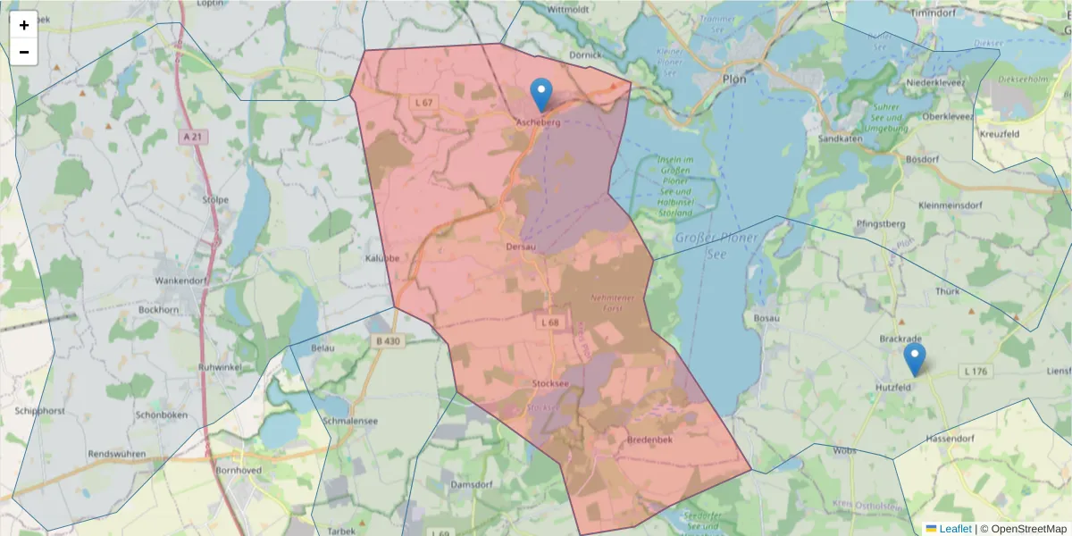 Karte des Postleitzahlen Bereichs  und der umliegenden Postleitzahlen in Deutschland