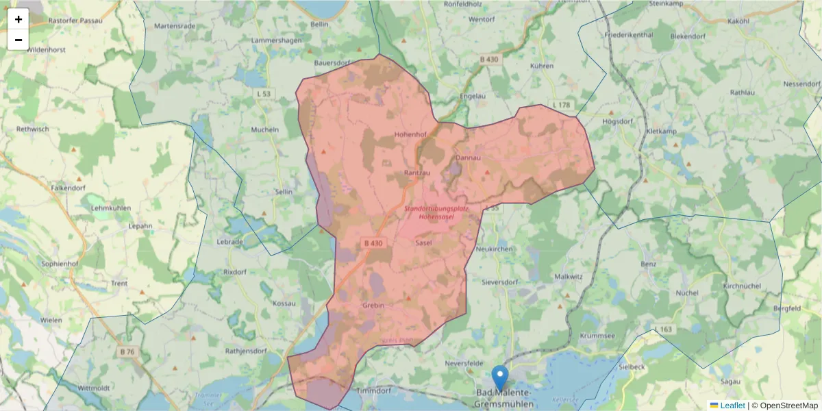 Karte des Postleitzahlen Bereichs  und der umliegenden Postleitzahlen in Deutschland