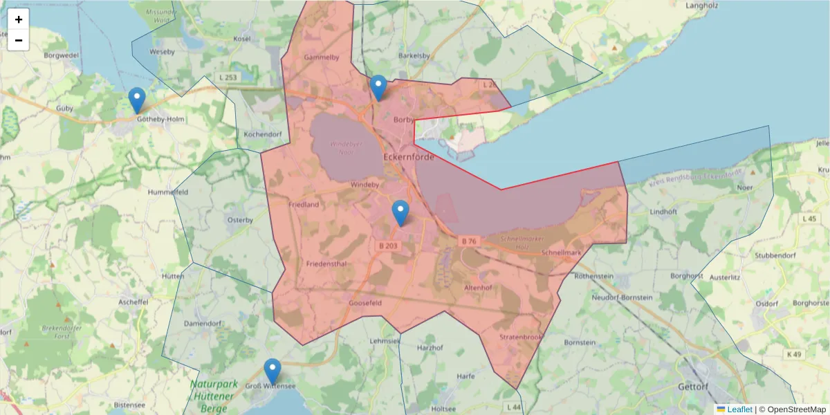 Karte des Postleitzahlen Bereichs  und der umliegenden Postleitzahlen in Deutschland