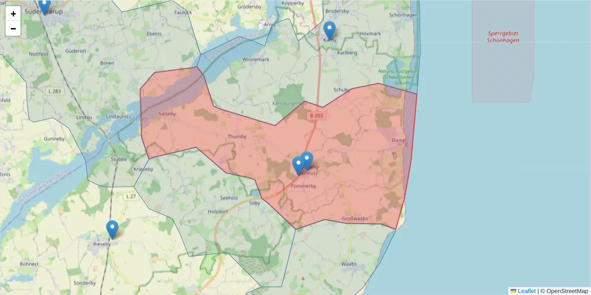 Karte des Postleitzahlen Bereichs  und der umliegenden Postleitzahlen in Deutschland