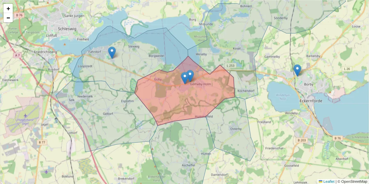 Karte des Postleitzahlen Bereichs  und der umliegenden Postleitzahlen in Deutschland