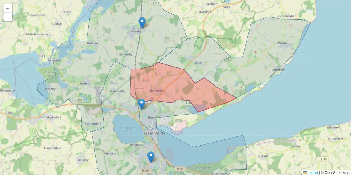 Karte des Postleitzahlen Bereichs  und der umliegenden Postleitzahlen in Deutschland
