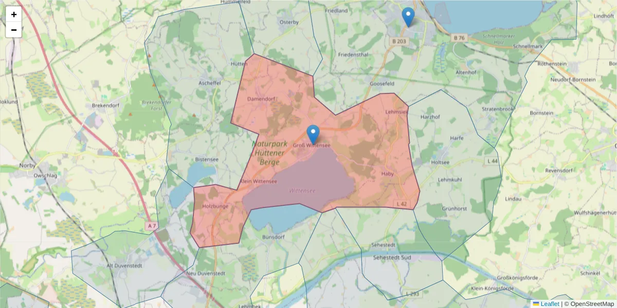 Karte des Postleitzahlen Bereichs  und der umliegenden Postleitzahlen in Deutschland