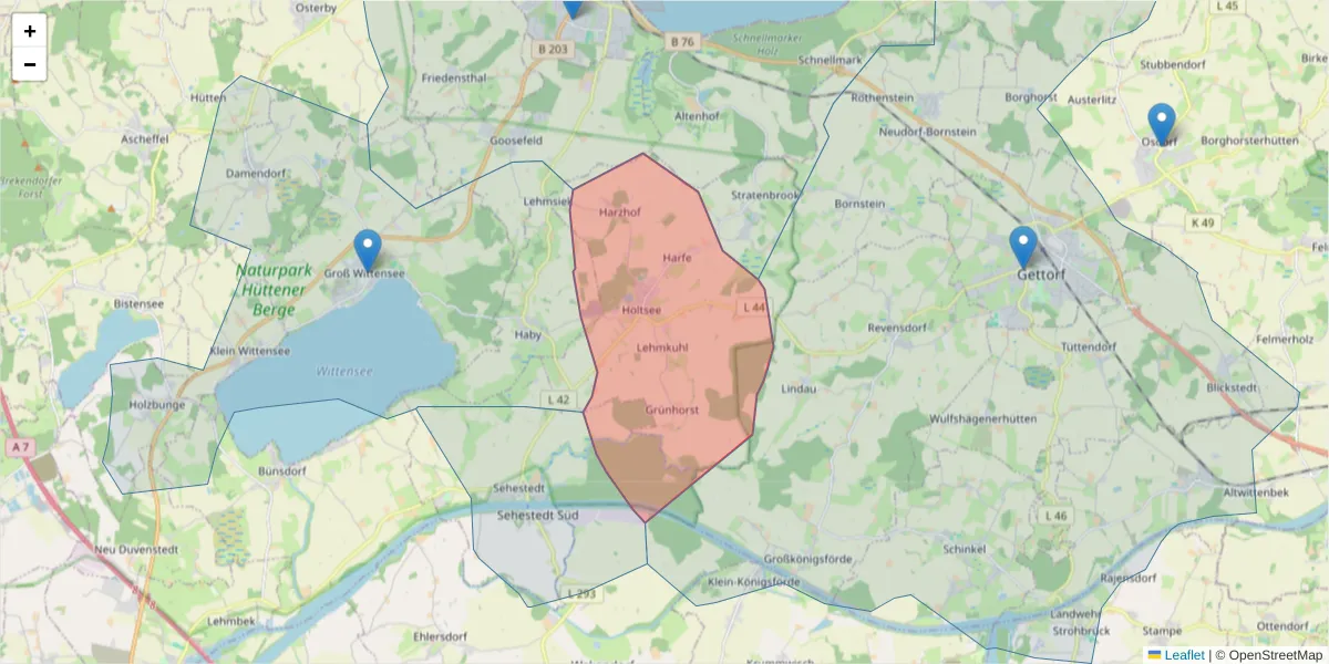 Karte des Postleitzahlen Bereichs  und der umliegenden Postleitzahlen in Deutschland
