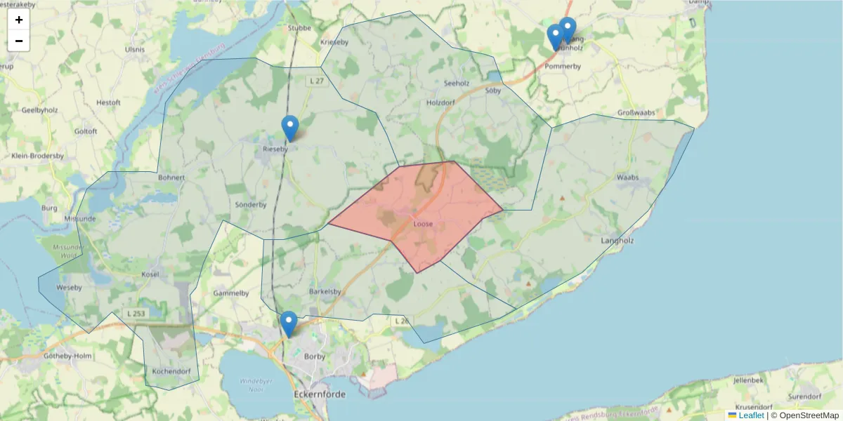 Karte des Postleitzahlen Bereichs  und der umliegenden Postleitzahlen in Deutschland