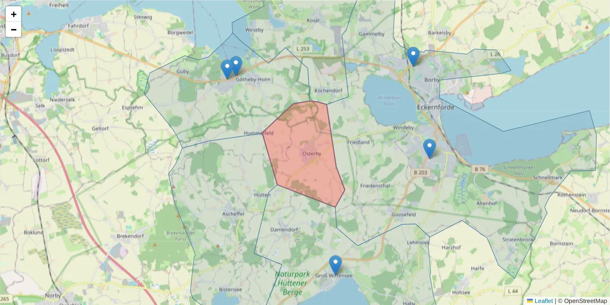 Karte des Postleitzahlen Bereichs  und der umliegenden Postleitzahlen in Deutschland