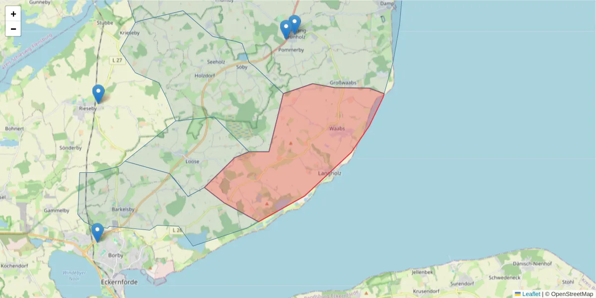 Karte des Postleitzahlen Bereichs  und der umliegenden Postleitzahlen in Deutschland