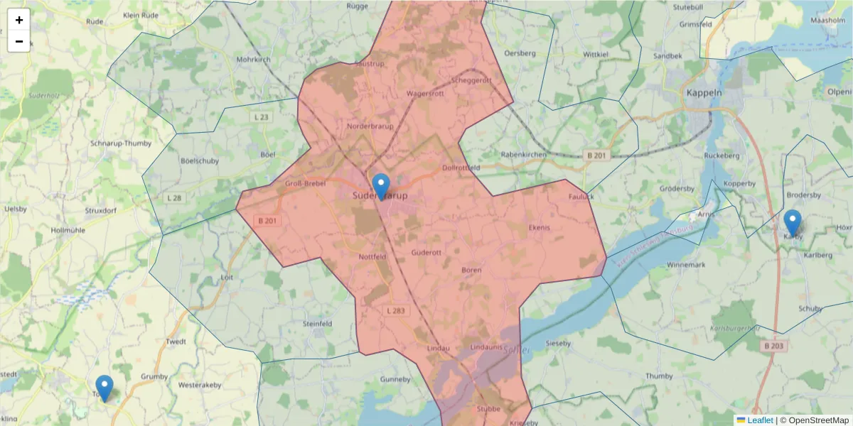 Karte des Postleitzahlen Bereichs  und der umliegenden Postleitzahlen in Deutschland