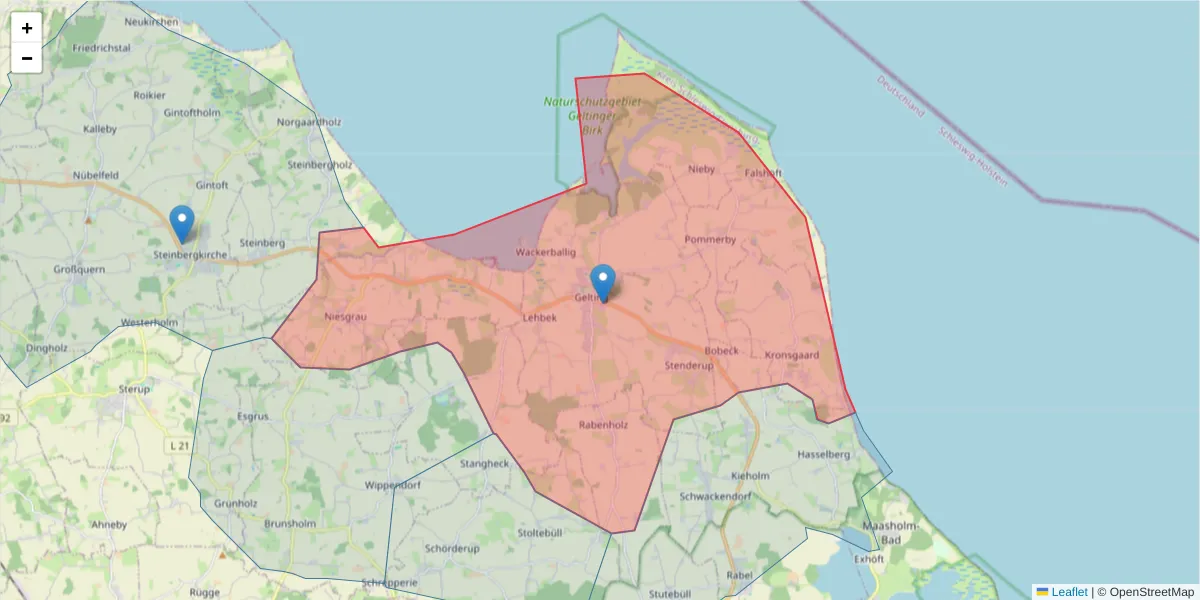 Karte des Postleitzahlen Bereichs  und der umliegenden Postleitzahlen in Deutschland