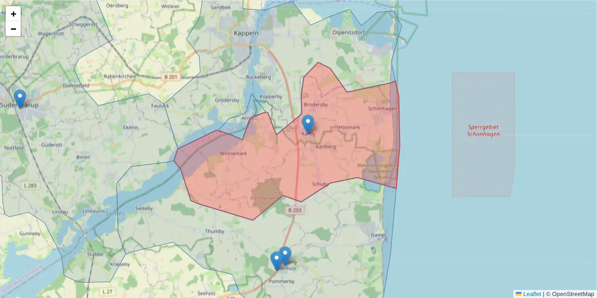 Karte des Postleitzahlen Bereichs  und der umliegenden Postleitzahlen in Deutschland