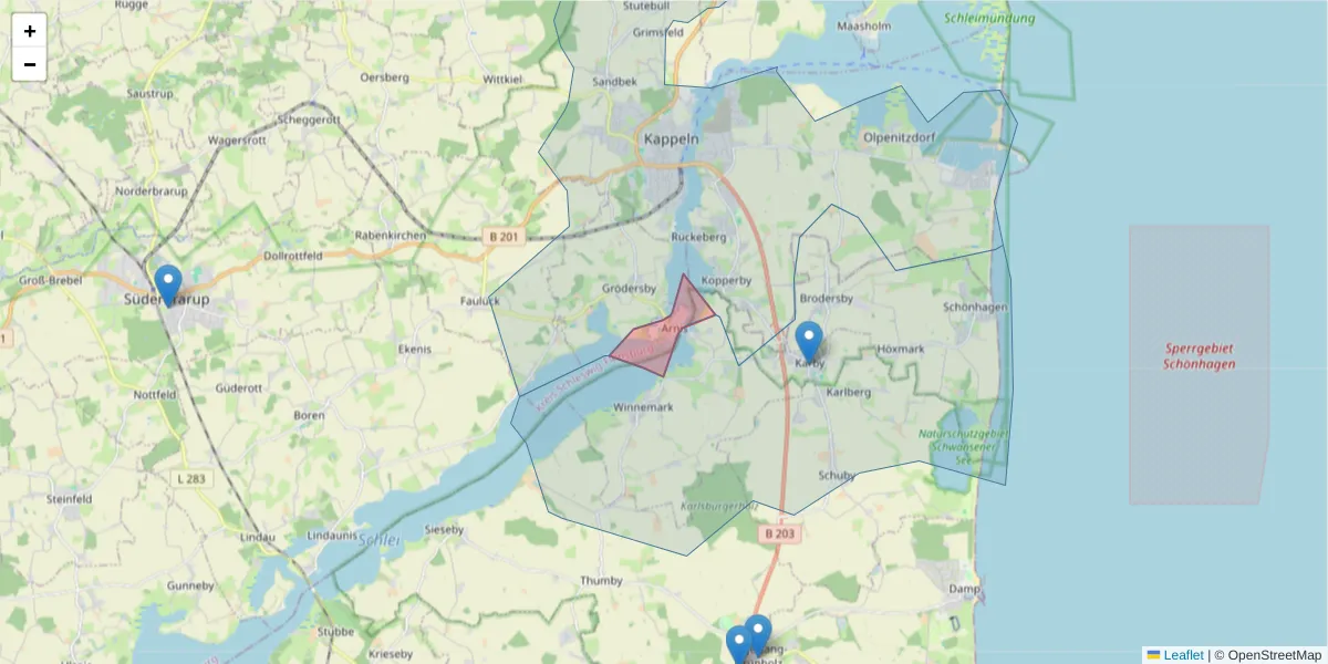 Karte des Postleitzahlen Bereichs  und der umliegenden Postleitzahlen in Deutschland