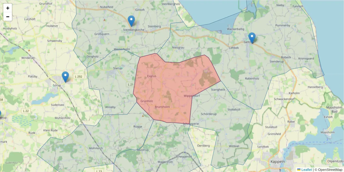 Karte des Postleitzahlen Bereichs  und der umliegenden Postleitzahlen in Deutschland