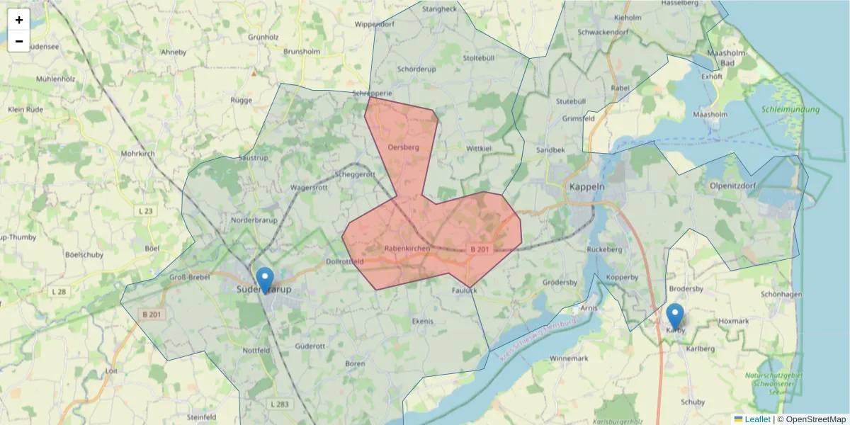 Karte des Postleitzahlen Bereichs  und der umliegenden Postleitzahlen in Deutschland