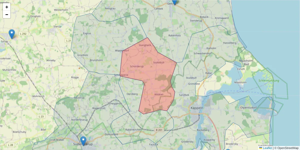 Karte des Postleitzahlen Bereichs  und der umliegenden Postleitzahlen in Deutschland