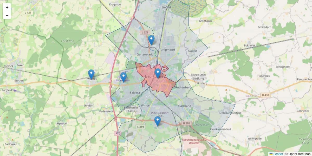 Karte des Postleitzahlen Bereichs  und der umliegenden Postleitzahlen in Deutschland