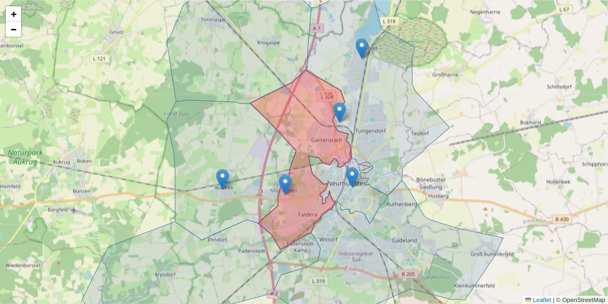 Karte des Postleitzahlen Bereichs  und der umliegenden Postleitzahlen in Deutschland
