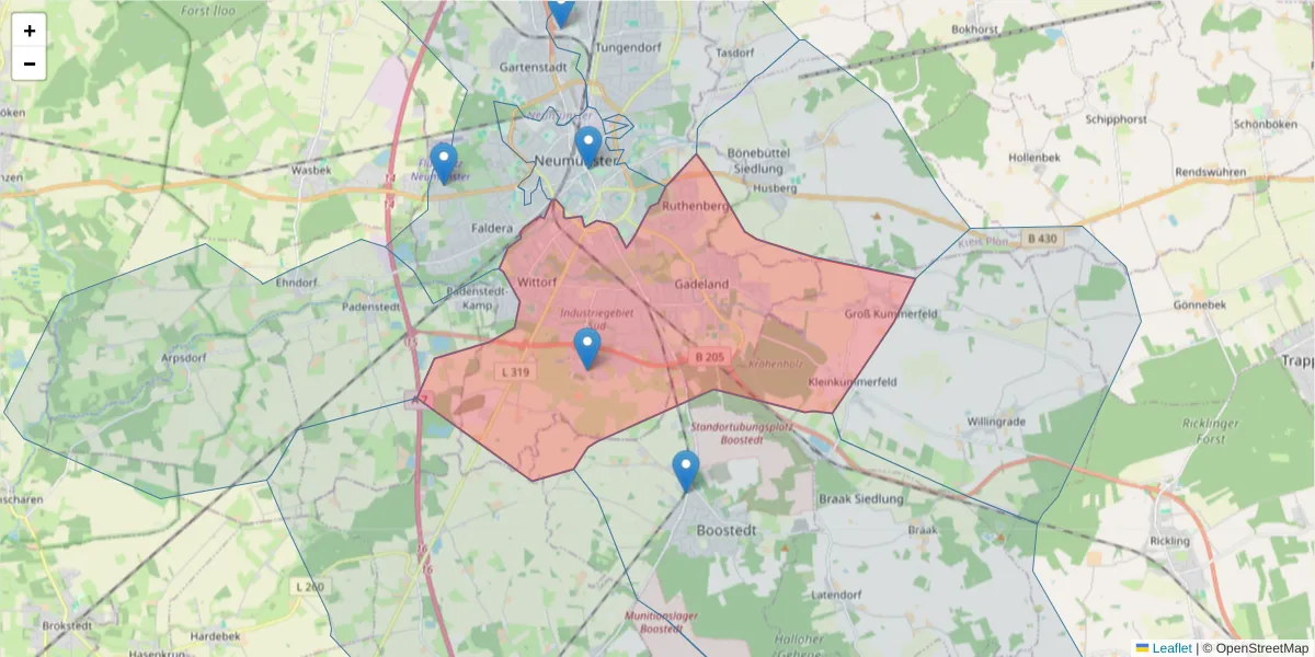 Karte des Postleitzahlen Bereichs  und der umliegenden Postleitzahlen in Deutschland