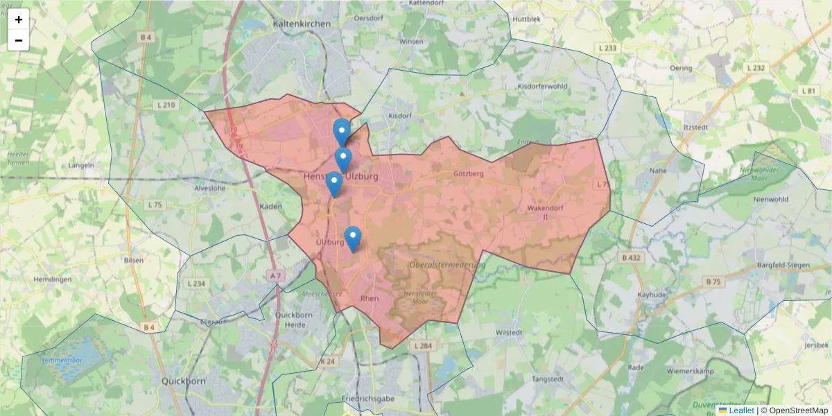 Karte des Postleitzahlen Bereichs  und der umliegenden Postleitzahlen in Deutschland