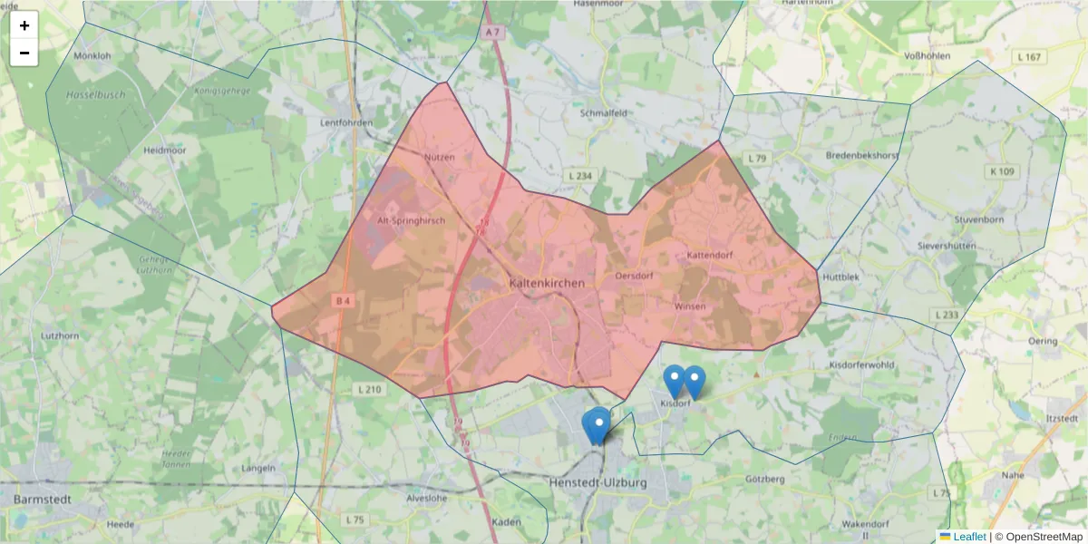 Karte des Postleitzahlen Bereichs  und der umliegenden Postleitzahlen in Deutschland