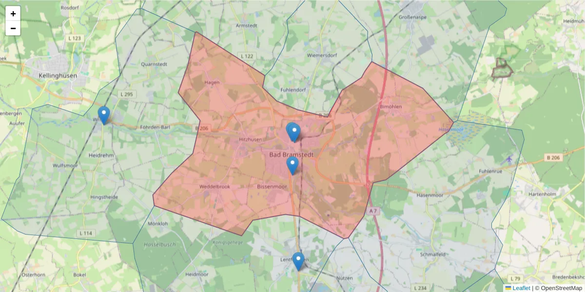Karte des Postleitzahlen Bereichs  und der umliegenden Postleitzahlen in Deutschland