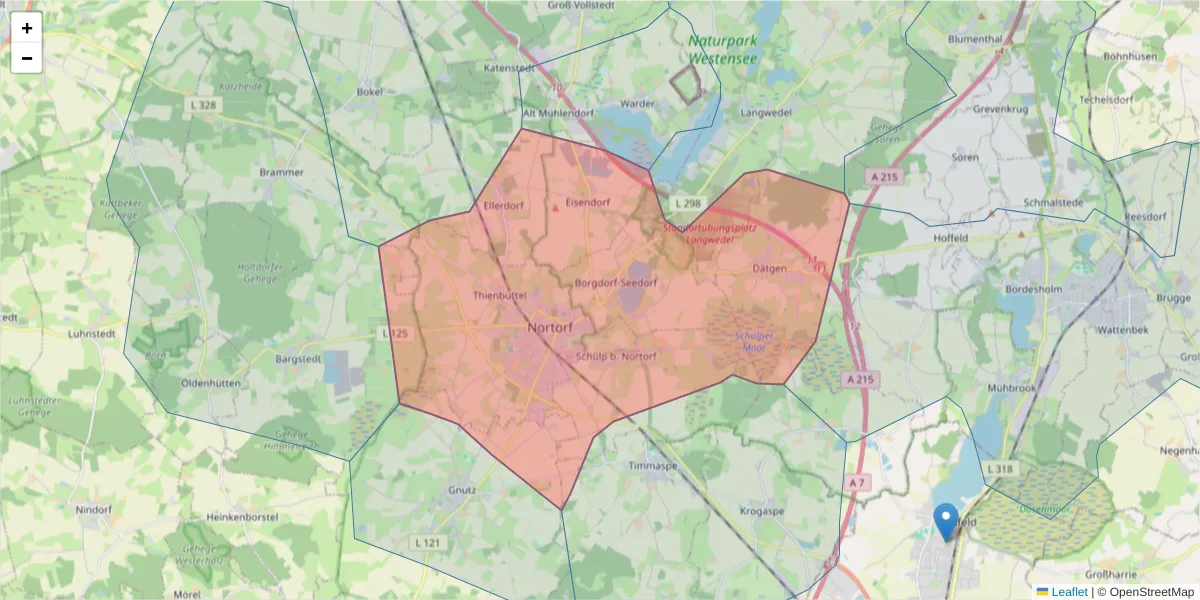 Karte des Postleitzahlen Bereichs  und der umliegenden Postleitzahlen in Deutschland