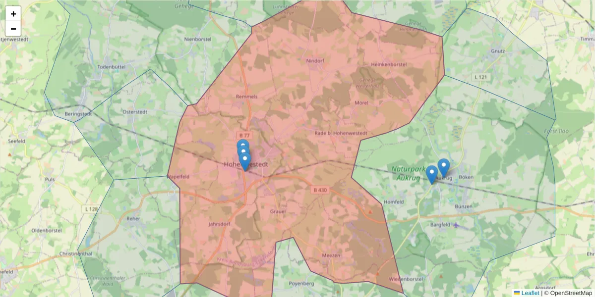 Karte des Postleitzahlen Bereichs  und der umliegenden Postleitzahlen in Deutschland