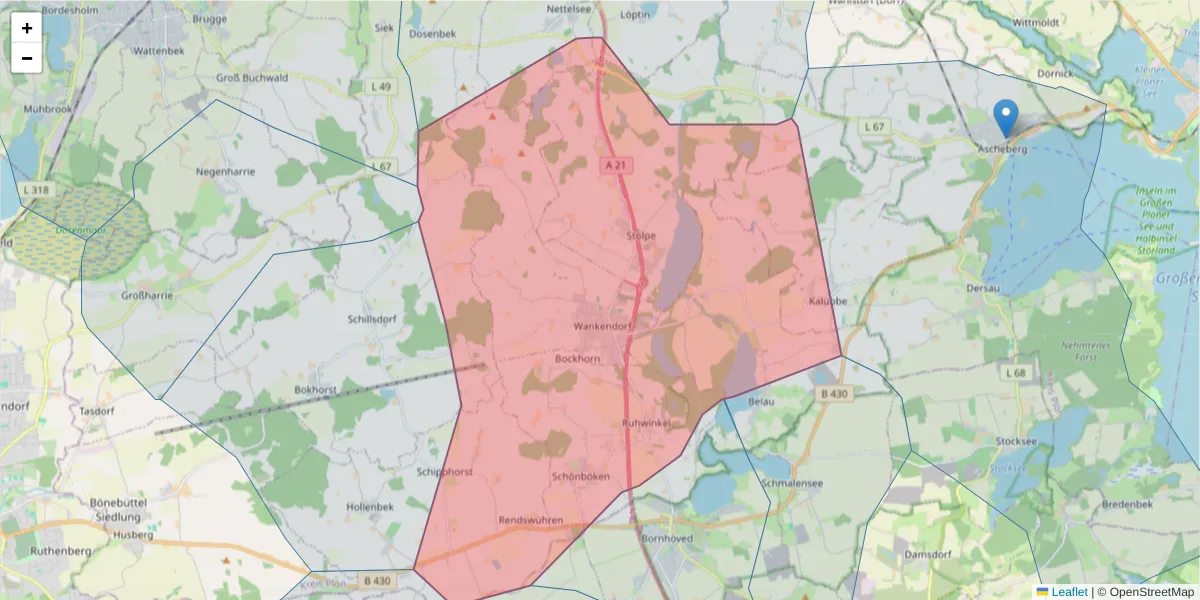 Karte des Postleitzahlen Bereichs  und der umliegenden Postleitzahlen in Deutschland