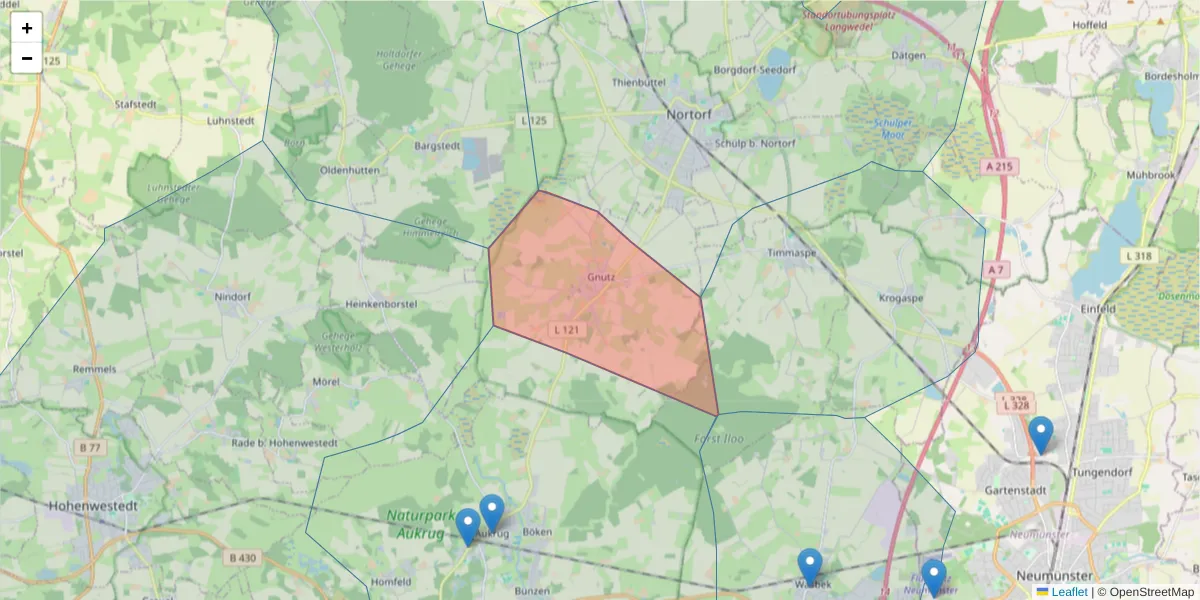 Karte des Postleitzahlen Bereichs  und der umliegenden Postleitzahlen in Deutschland