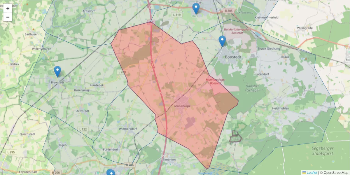 Karte des Postleitzahlen Bereichs  und der umliegenden Postleitzahlen in Deutschland