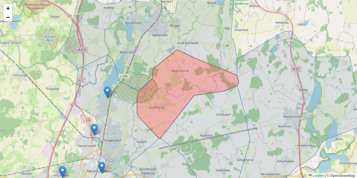 Karte des Postleitzahlen Bereichs  und der umliegenden Postleitzahlen in Deutschland