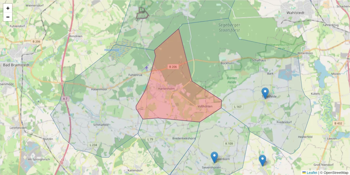 Karte des Postleitzahlen Bereichs  und der umliegenden Postleitzahlen in Deutschland