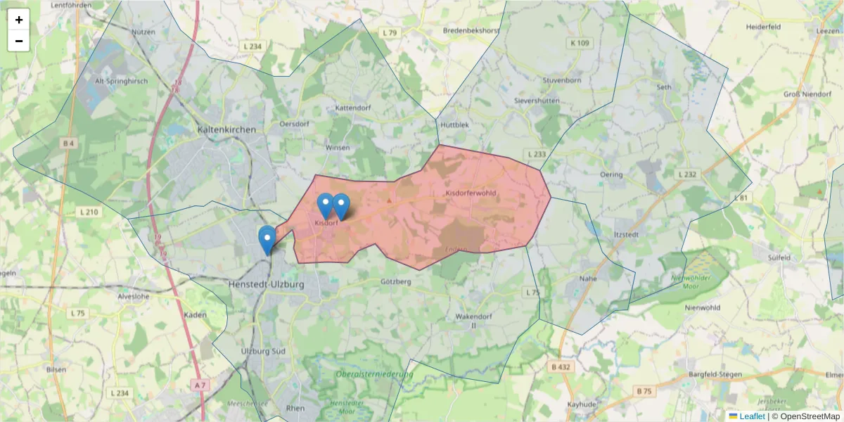 Karte des Postleitzahlen Bereichs  und der umliegenden Postleitzahlen in Deutschland
