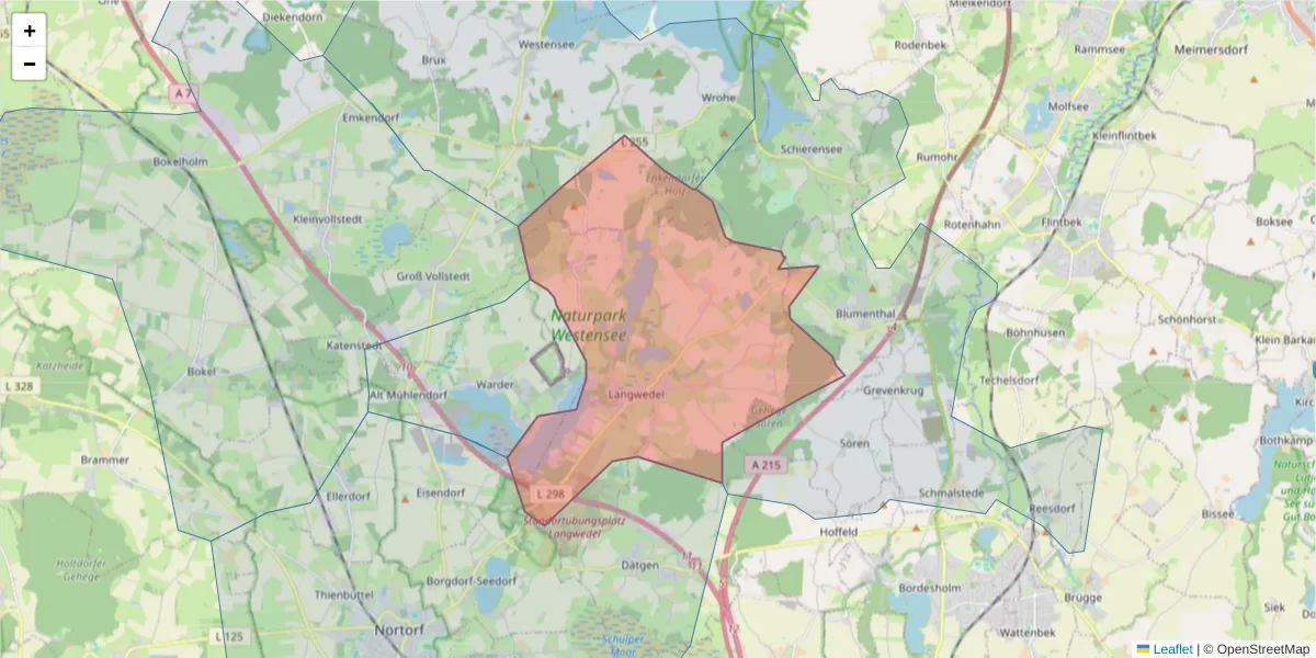 Karte des Postleitzahlen Bereichs  und der umliegenden Postleitzahlen in Deutschland