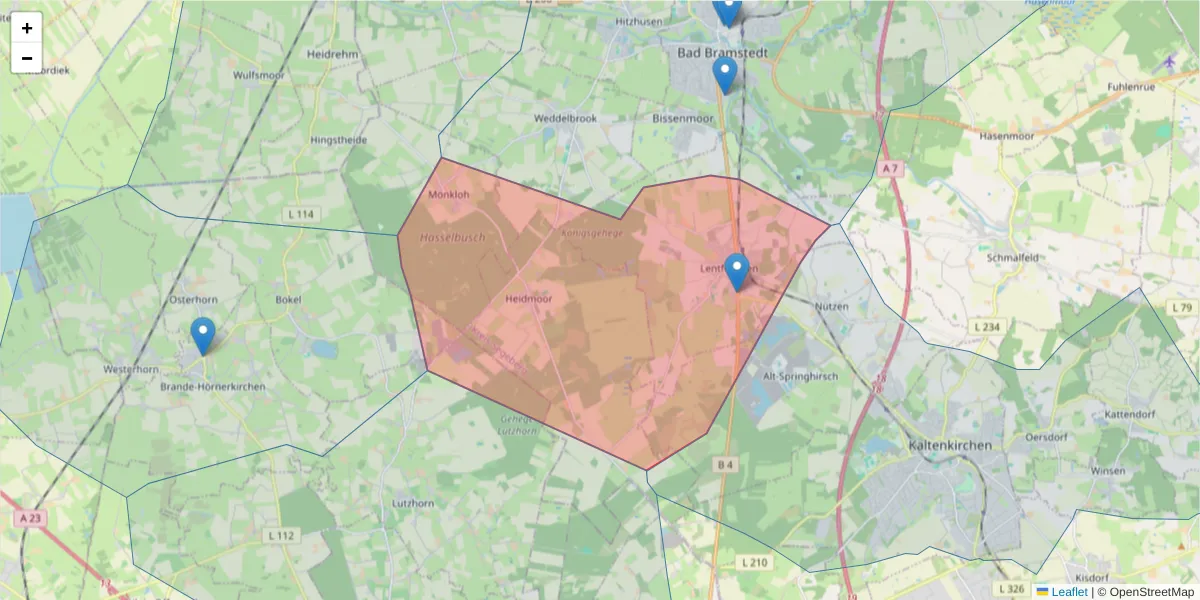 Karte des Postleitzahlen Bereichs  und der umliegenden Postleitzahlen in Deutschland