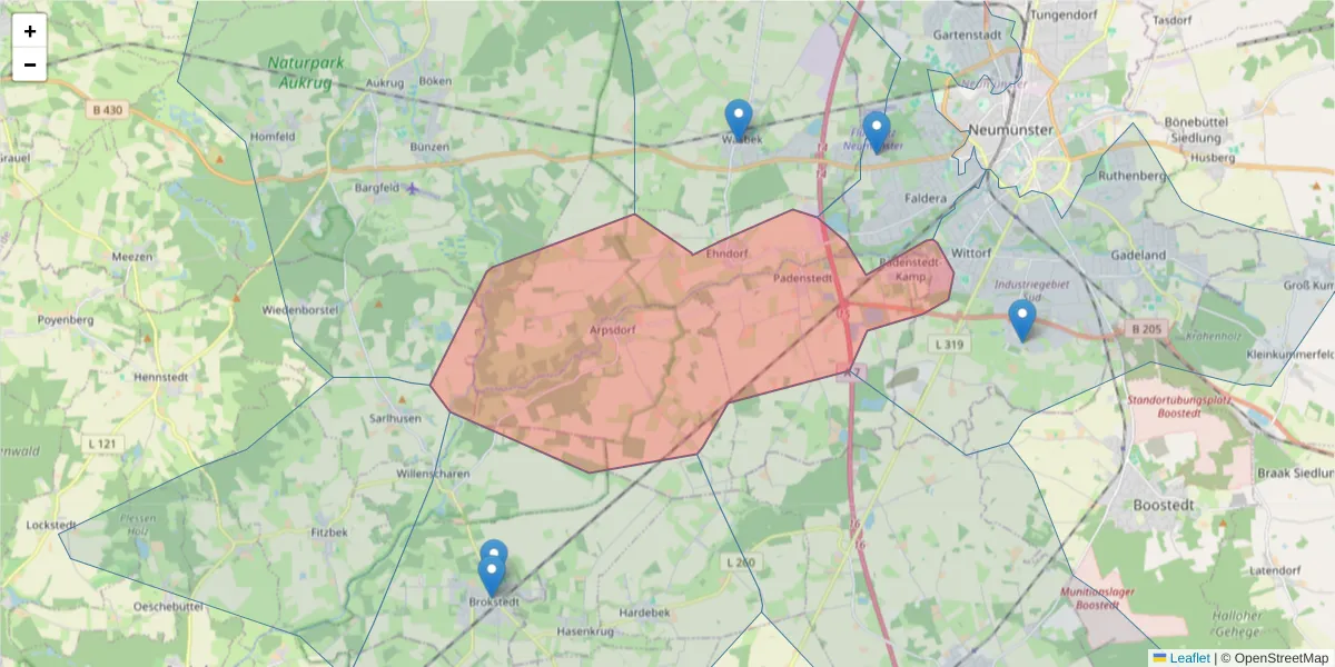 Karte des Postleitzahlen Bereichs  und der umliegenden Postleitzahlen in Deutschland