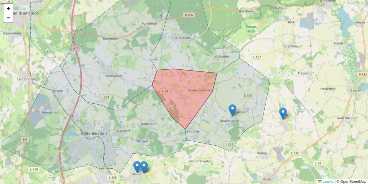 Karte des Postleitzahlen Bereichs  und der umliegenden Postleitzahlen in Deutschland