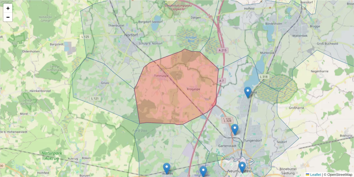 Karte des Postleitzahlen Bereichs  und der umliegenden Postleitzahlen in Deutschland