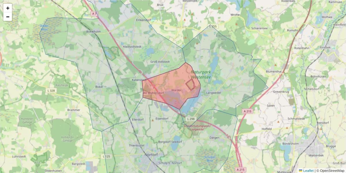 Karte des Postleitzahlen Bereichs  und der umliegenden Postleitzahlen in Deutschland