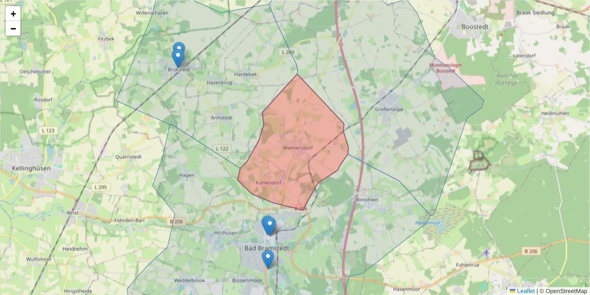 Karte des Postleitzahlen Bereichs  und der umliegenden Postleitzahlen in Deutschland