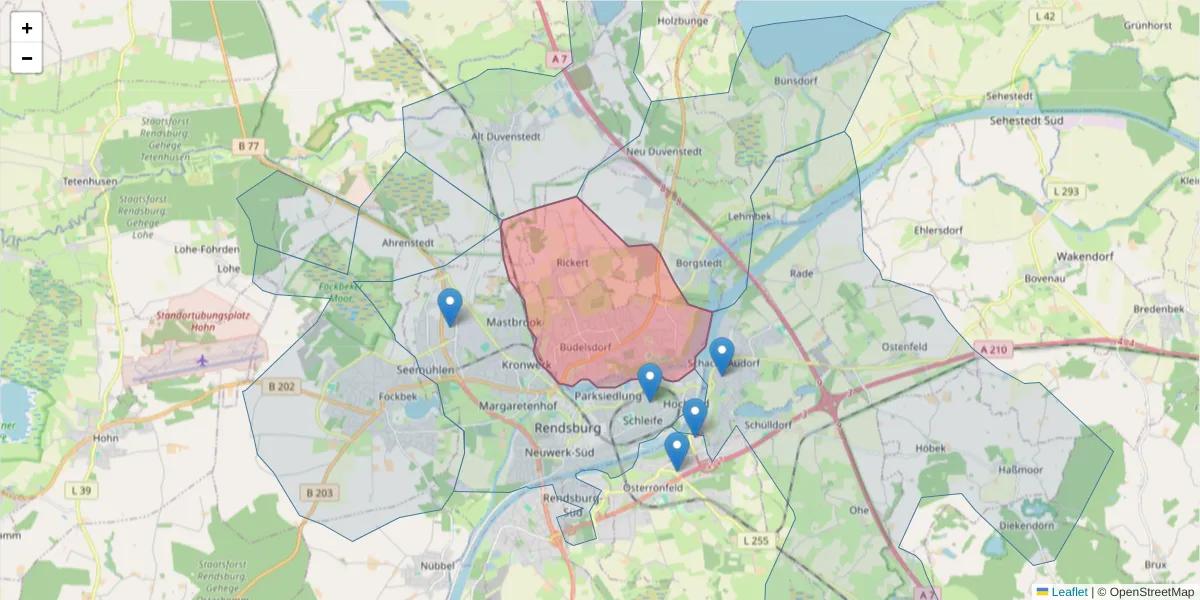Karte des Postleitzahlen Bereichs  und der umliegenden Postleitzahlen in Deutschland