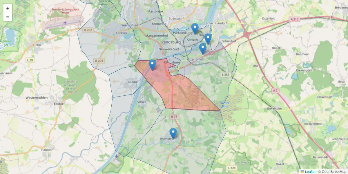 Karte des Postleitzahlen Bereichs  und der umliegenden Postleitzahlen in Deutschland