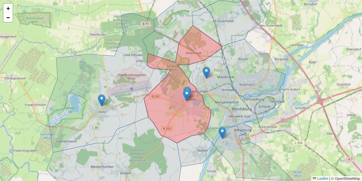 Karte des Postleitzahlen Bereichs  und der umliegenden Postleitzahlen in Deutschland