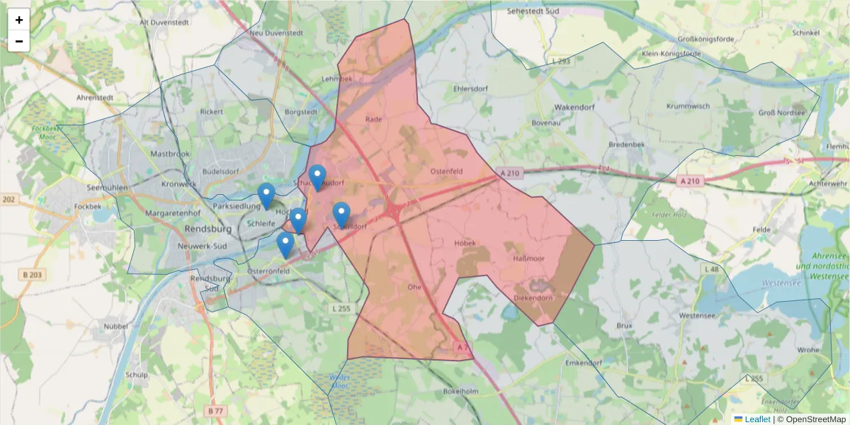 Karte des Postleitzahlen Bereichs  und der umliegenden Postleitzahlen in Deutschland