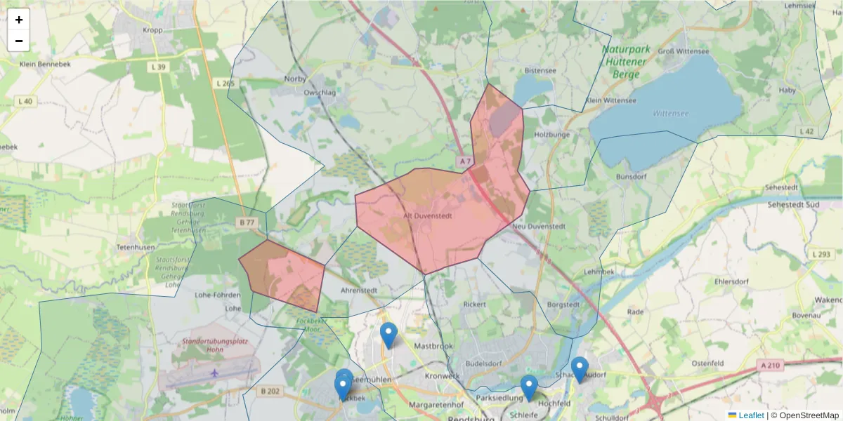Karte des Postleitzahlen Bereichs  und der umliegenden Postleitzahlen in Deutschland