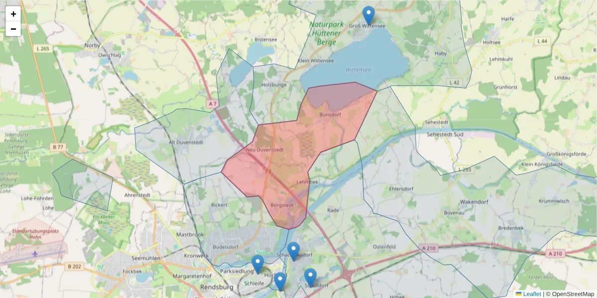 Karte des Postleitzahlen Bereichs  und der umliegenden Postleitzahlen in Deutschland