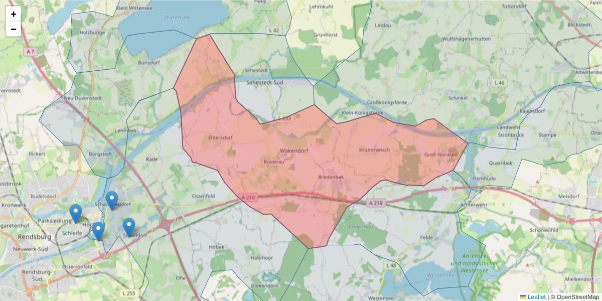 Karte des Postleitzahlen Bereichs  und der umliegenden Postleitzahlen in Deutschland