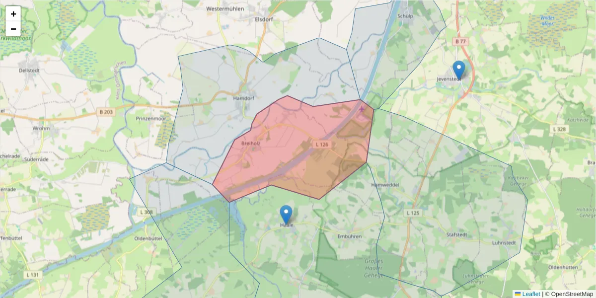 Karte des Postleitzahlen Bereichs  und der umliegenden Postleitzahlen in Deutschland